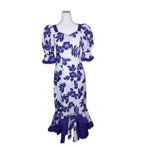 Vintage Rainbow Hawaiian Ruffle Hawaiian Muumuu Dress Womens S Purple Tiki